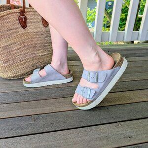 Birkenstock Arizona Platform Nubuck Leather Purple Fog Size : EU 38 / US 7-7.5/7